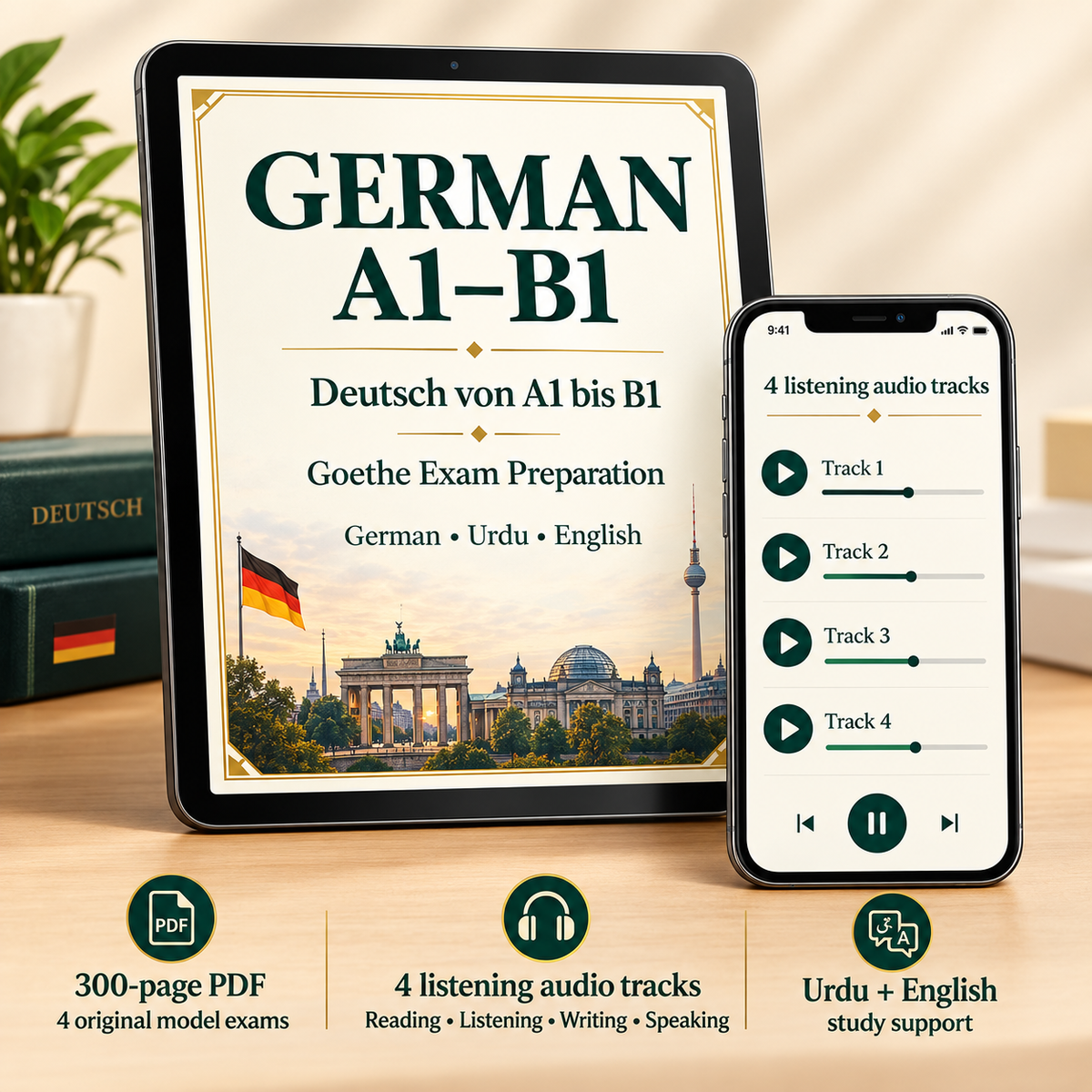 German A1–B1 Goethe Exam Prep Book | Urdu-English PDF + Audio